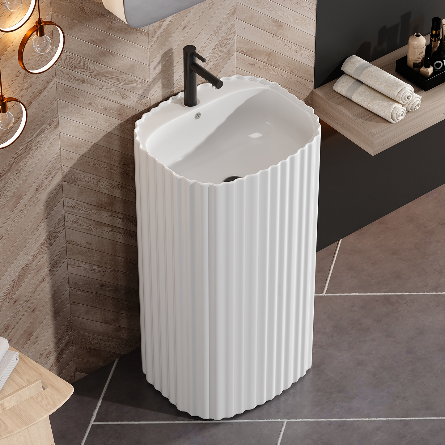 Oval Ceramic Pedestal Sink Freestanding Floor Standing Wash Basin Custom Color Box For Home Bathroom Decoration