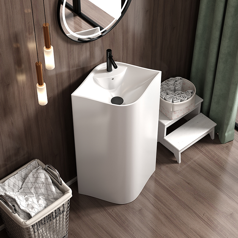 Simple Pedestal Wash Basin White Ceramic Floor Mounted Sink Custom Color Box For Hotel Guest Restroom Fixture