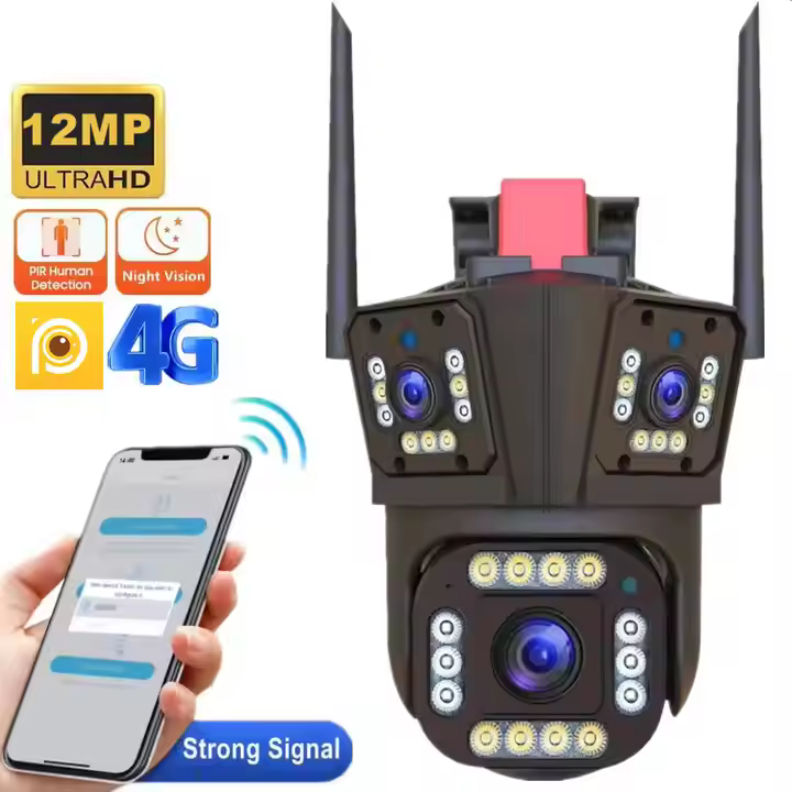 12MP IP Camera – 3-Lens PTZ, 3-Screen & Wireless Outdoor Surveillance with AI Tracking