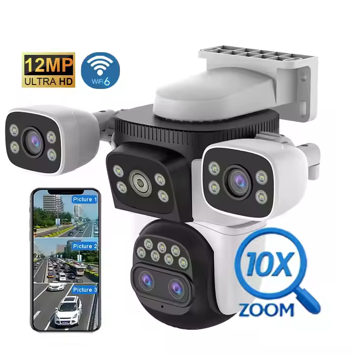 12MP Outdoor IP PTZ Camera– 10X Zoom- 4 Lens, 360° Pan/Tilt & IR-CUT Night Vision Support Max 256GB Storage