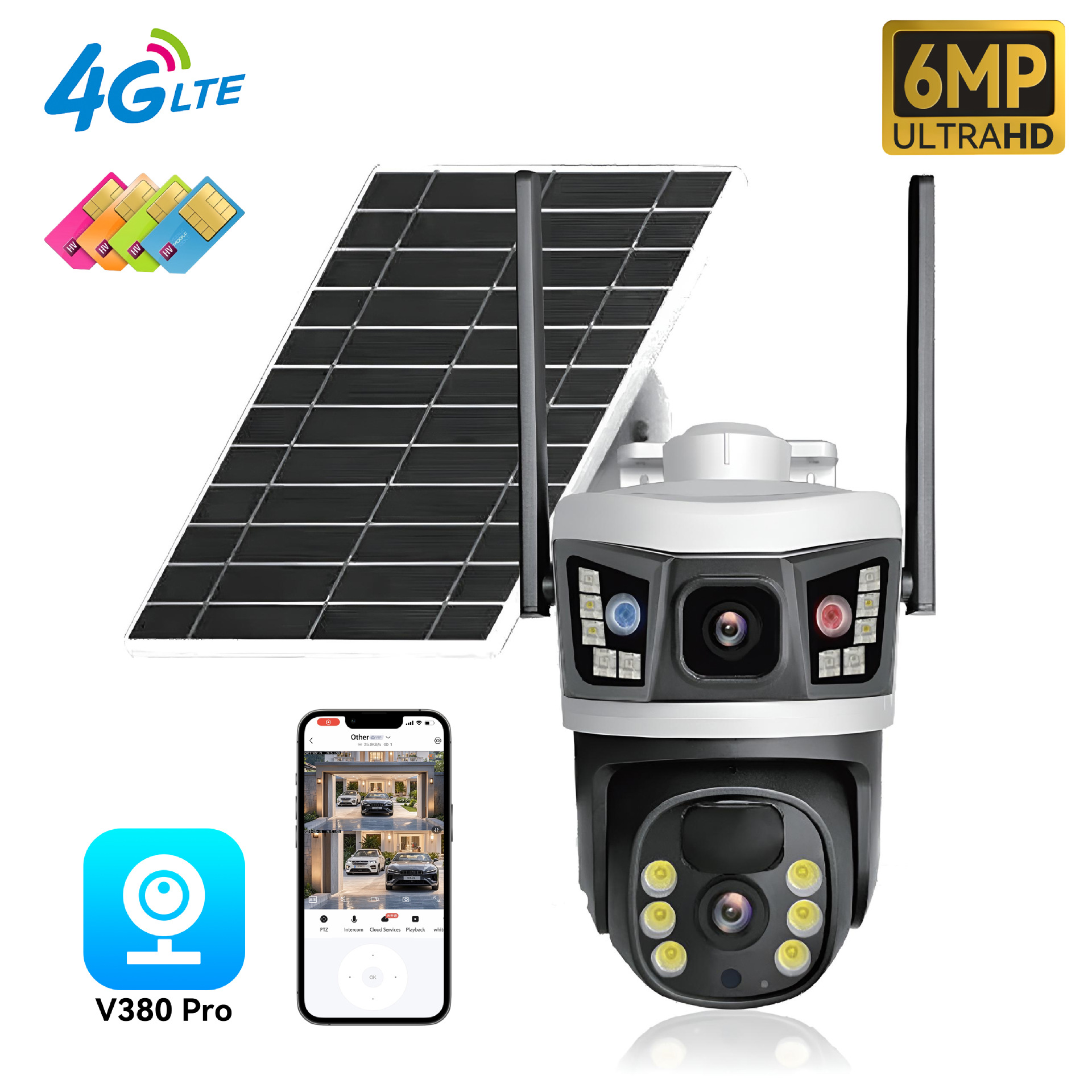 Dual-Lens Solar Powered 4G Camera with 6MP HD Dual-View & IR Night Vision – Wireless Off-Grid Outdoor Surveillance with Two-Way Audio