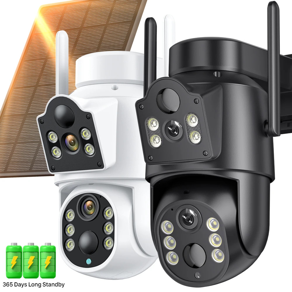 Solar Energy WiFi Dual-Lens PTZ Camera for Outdoor Use | 4MP HD Waterproof Security Camera with Low Power Consumption ICSEE App
