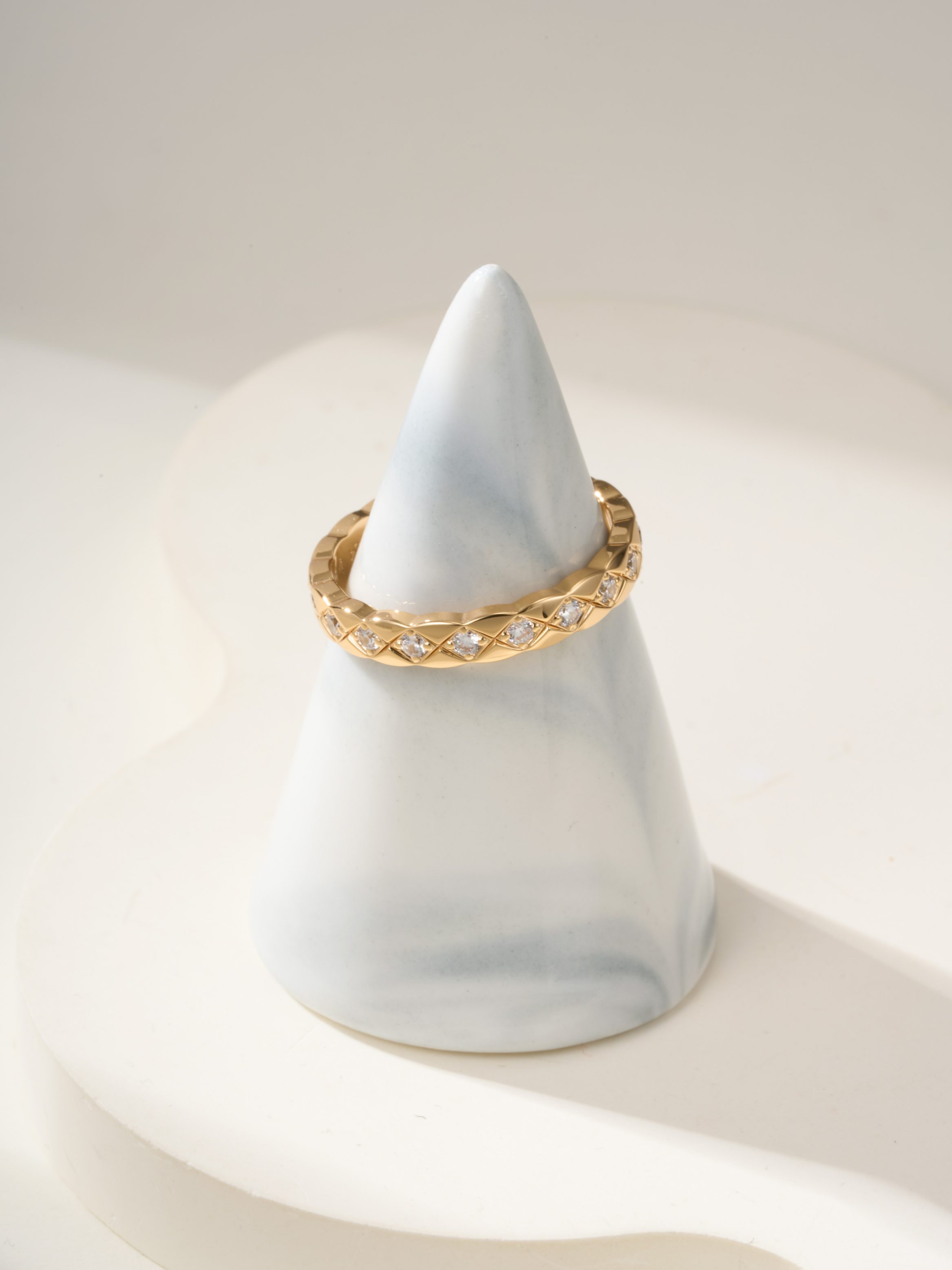 Coco diamond studded mini diamond grid ring