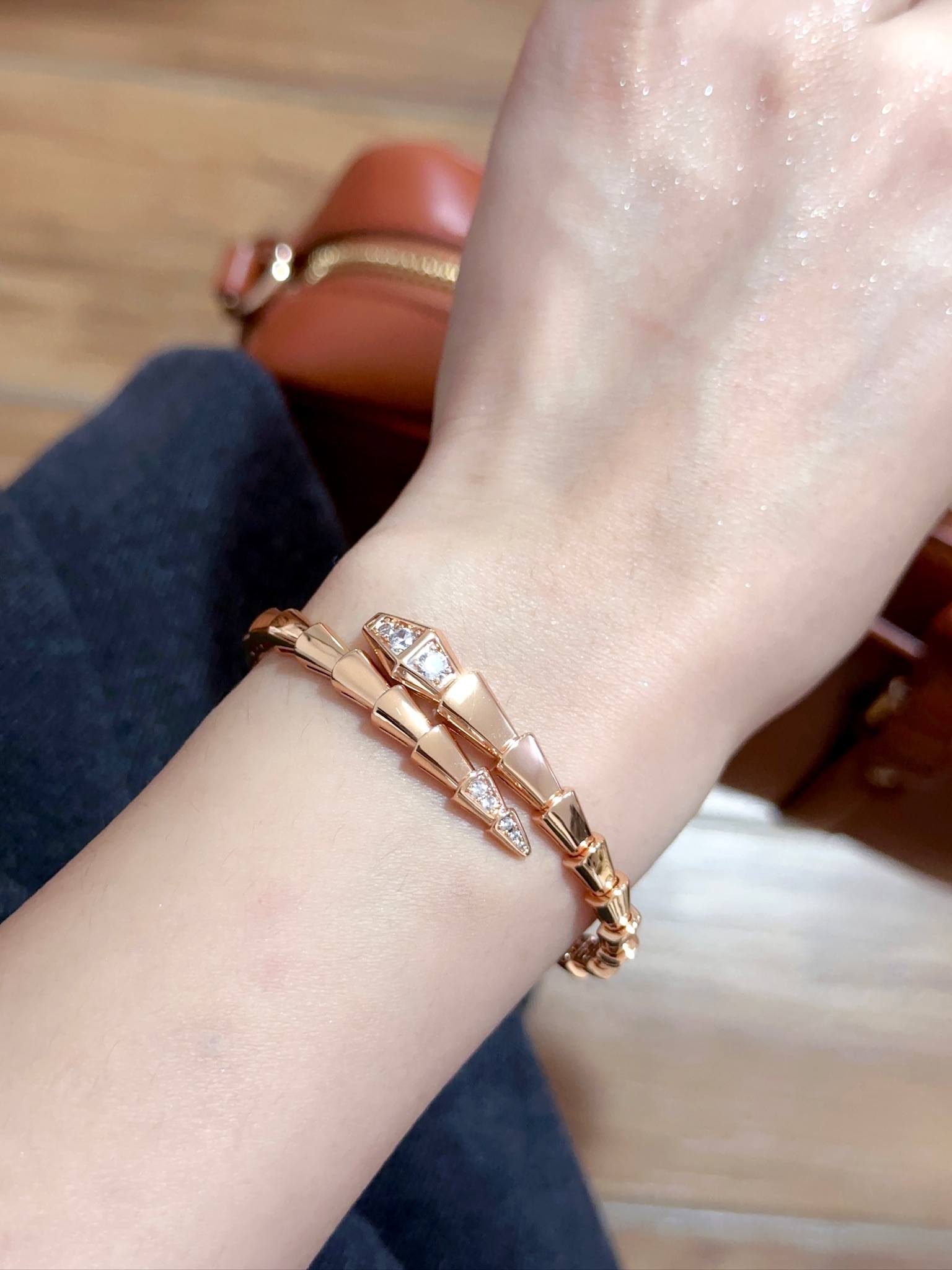 Elastic snake bracelet with diamond studded head and tail