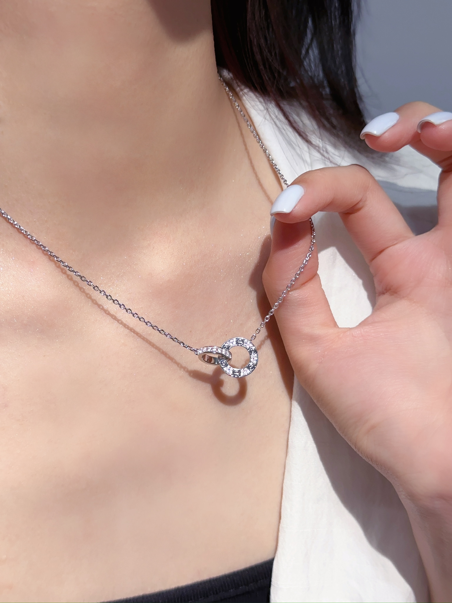 Xiaobing Double Ring Full Diamond Necklace