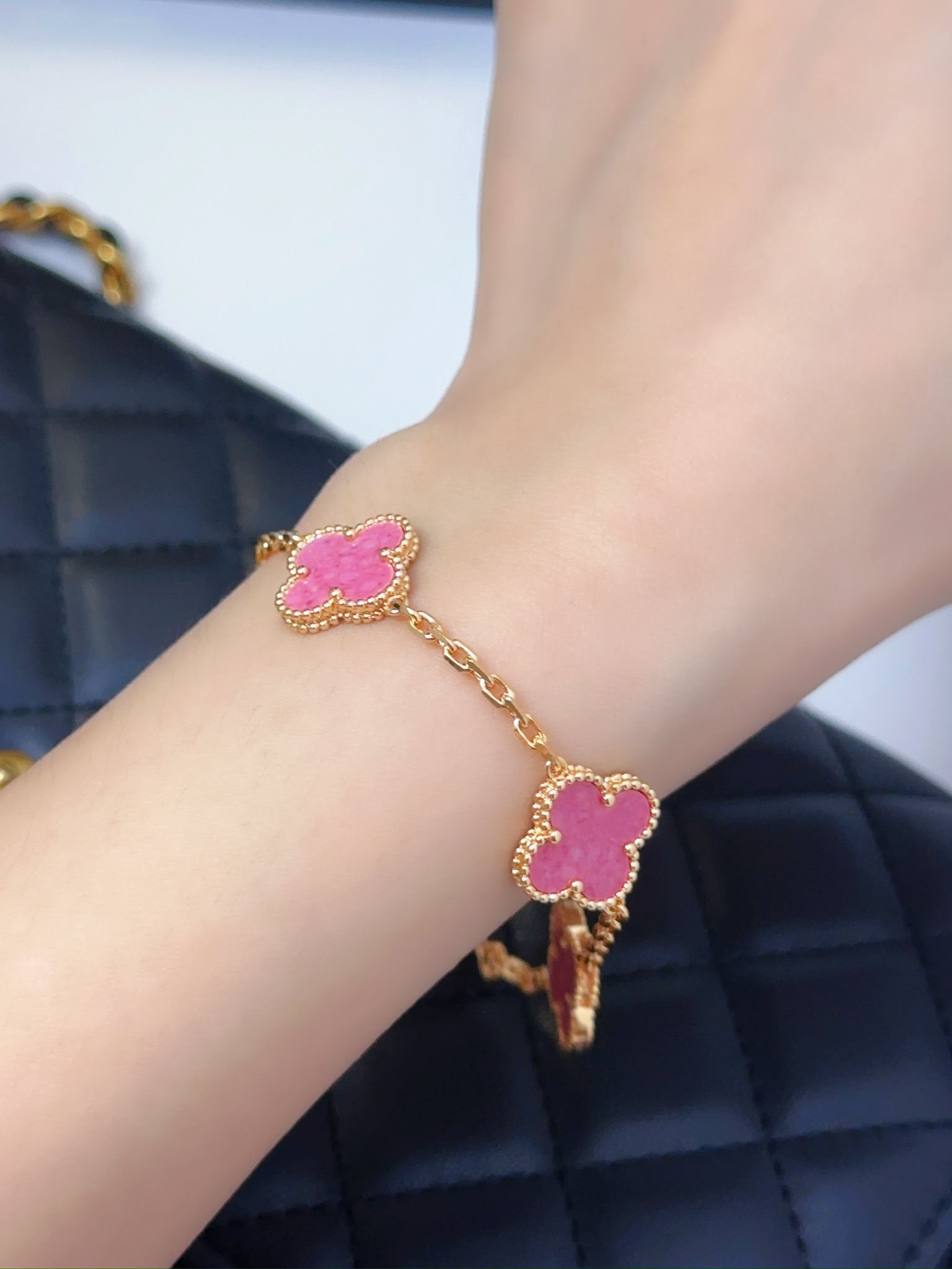 Rose Stone Diamond Rose Gold Five Flower Bracelet