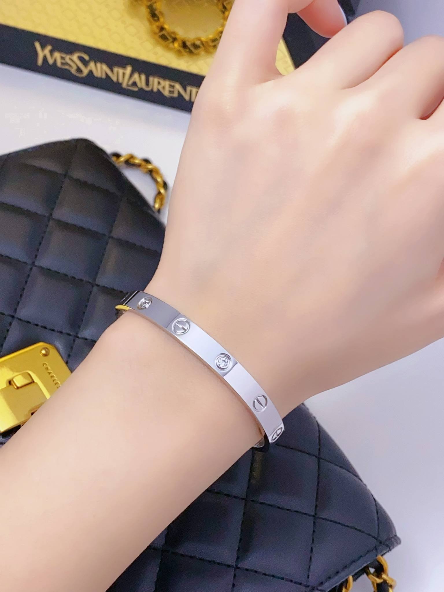 Classic LOVE Series Wide Four Diamond Bracelet