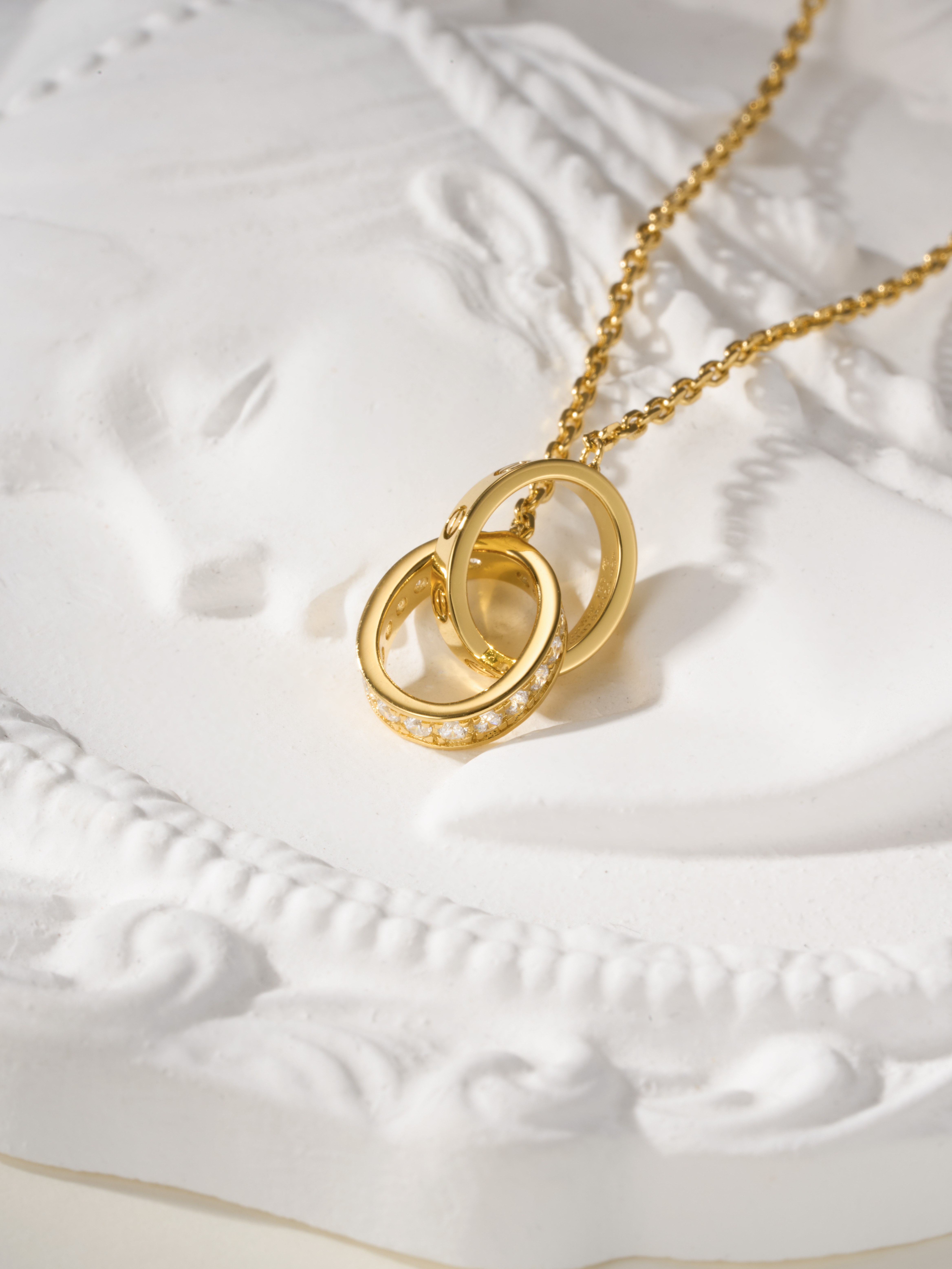 Double ring diamond necklace