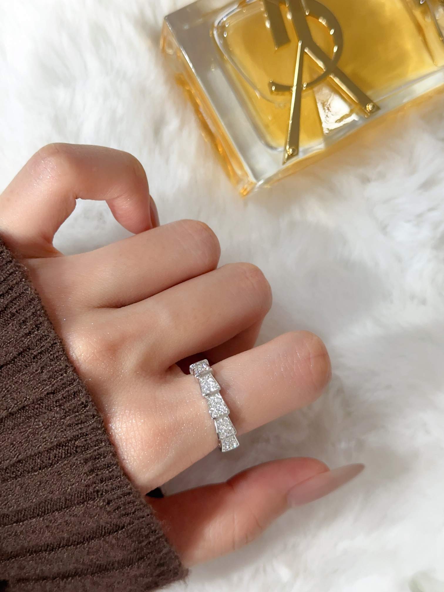 Wide version full diamond snake ring