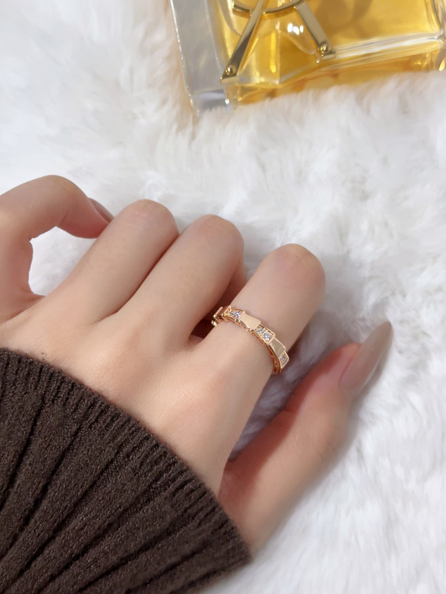 Narrow diamond snake bone ring