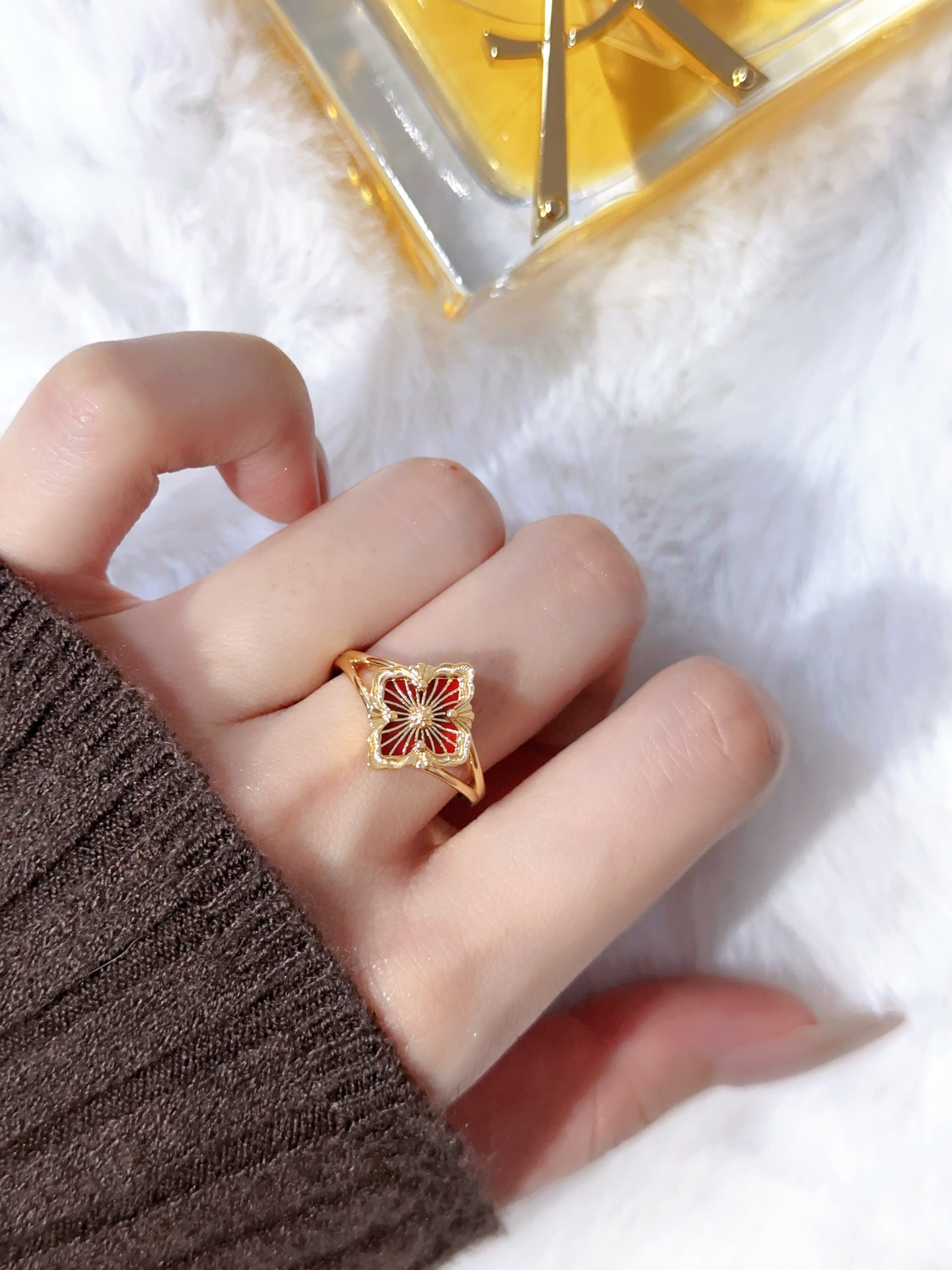 Buchirati OPERA TULLE Small Pattern Enamel Ring(Enamel red)