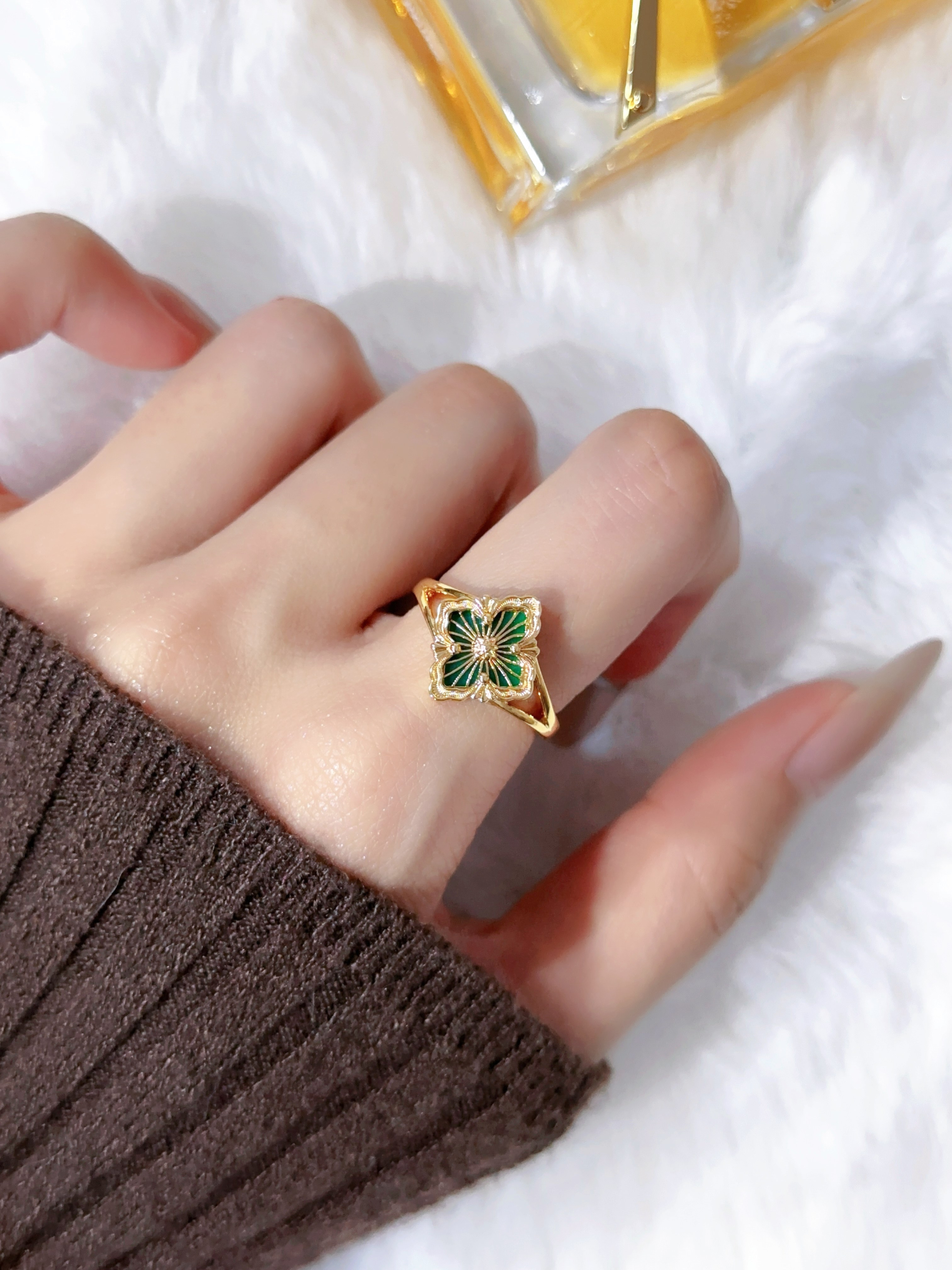 Buchirati OPERA TULLE Small Pattern Enamel Ring(Enamel green)