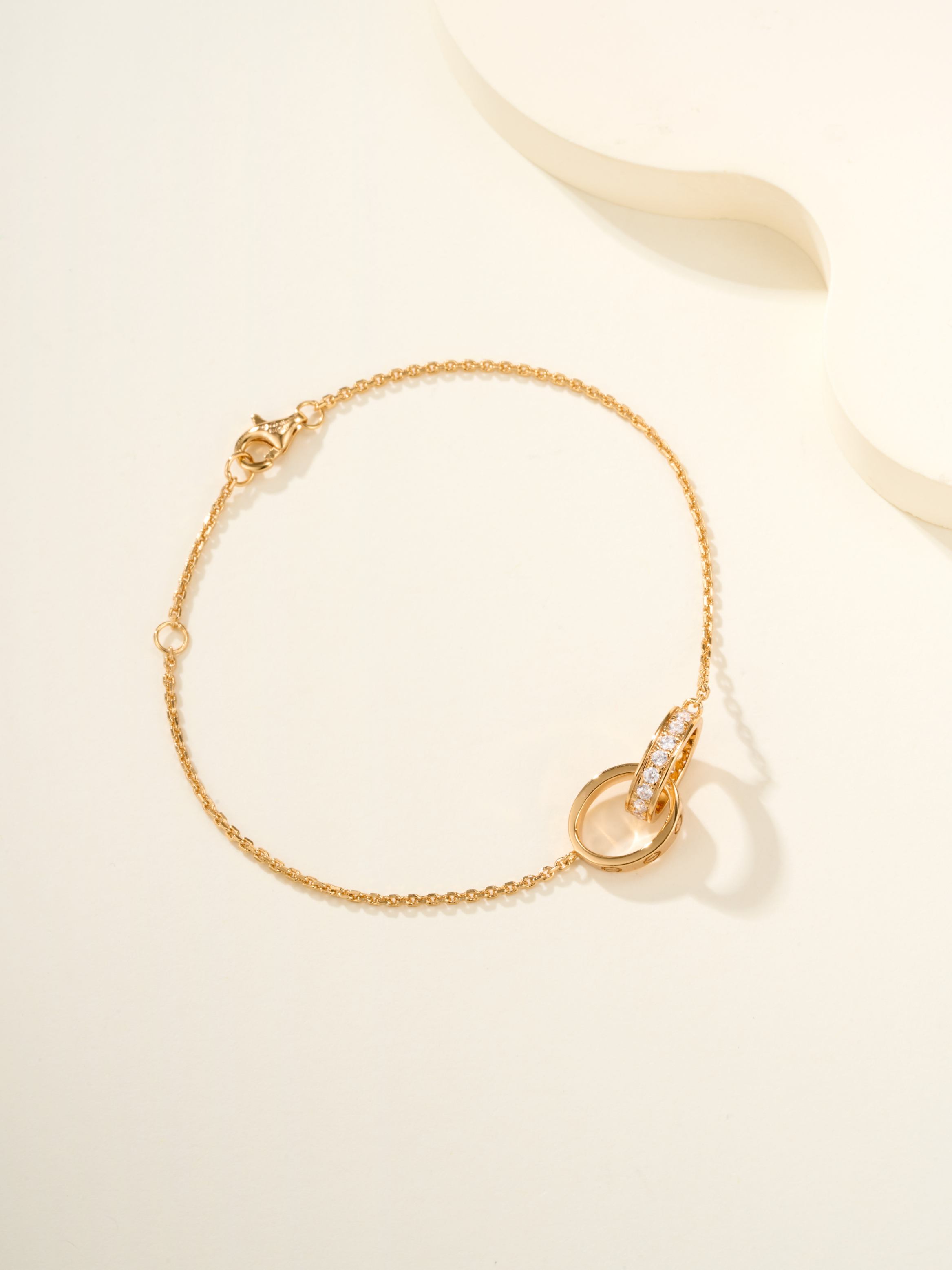 Love Half Circle Diamond Inlaid Double Ring Bracelet