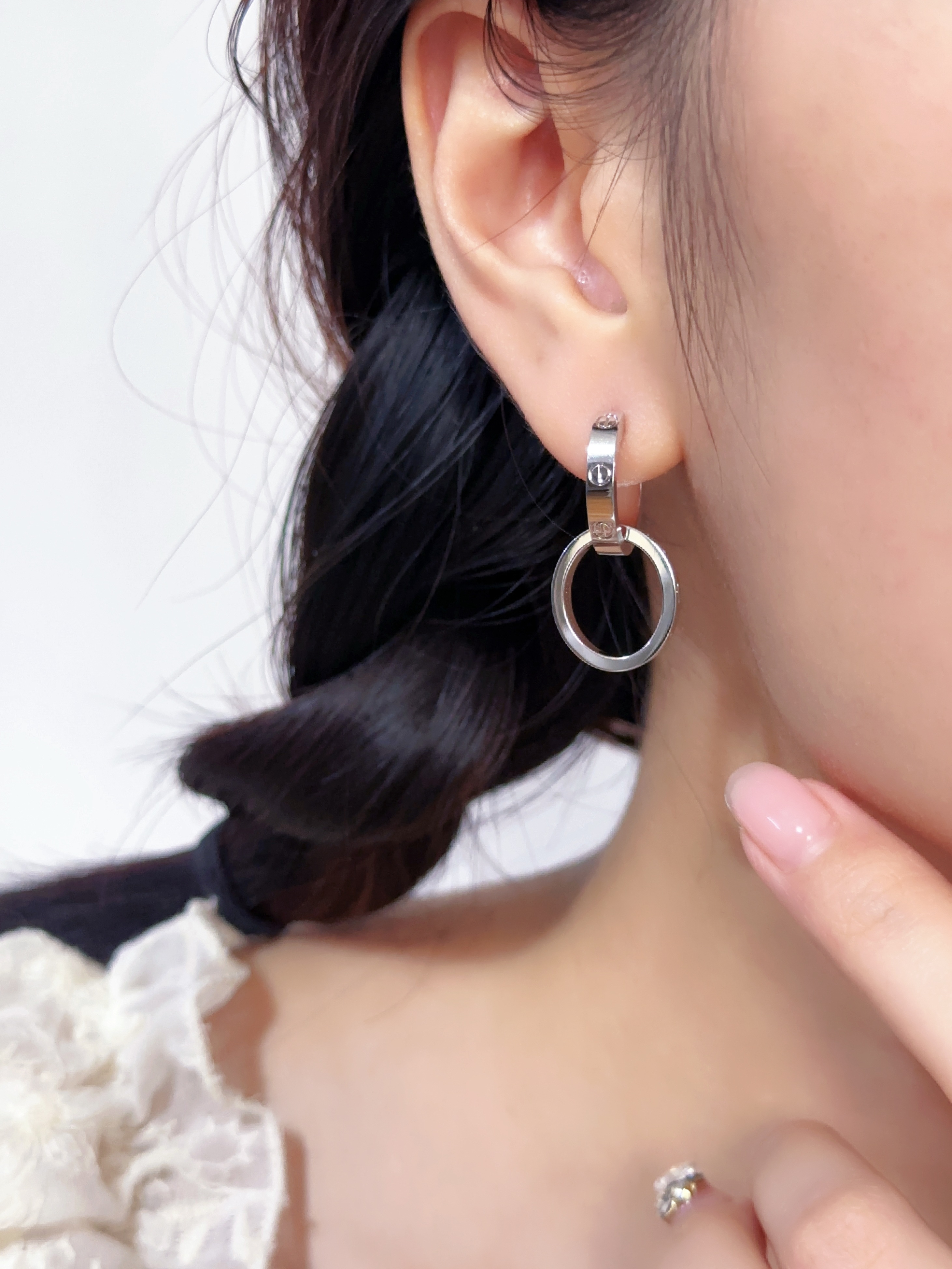 Love Double Ring Half Diamond Earrings (CNC Diamond Set)