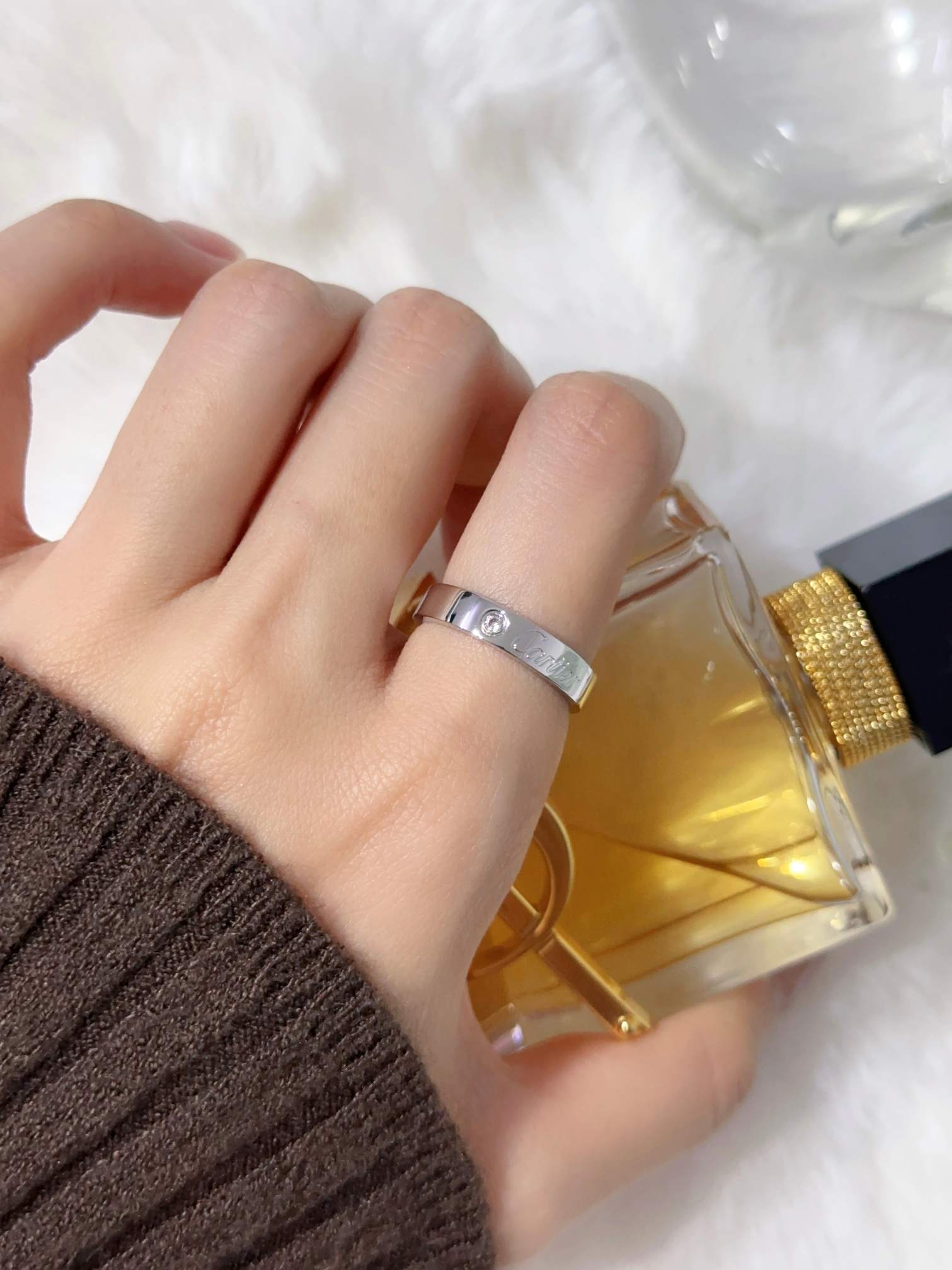 Cartie letter engraved single diamond ring (3mm)