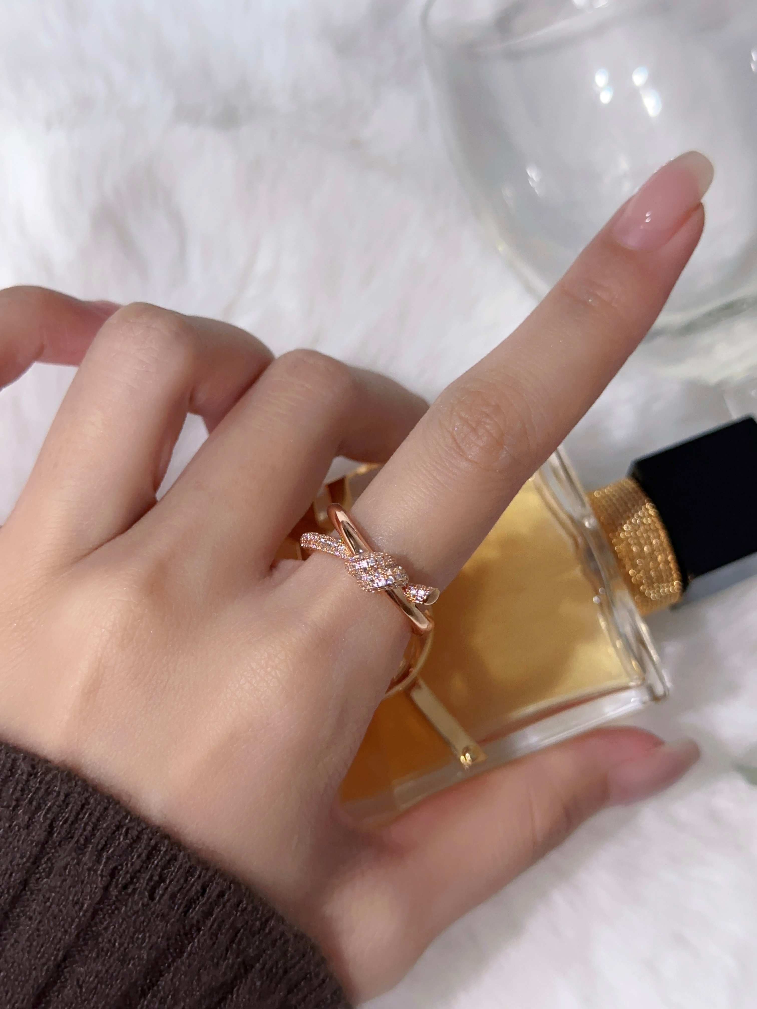 T Knot Double Row Diamond Set Ring