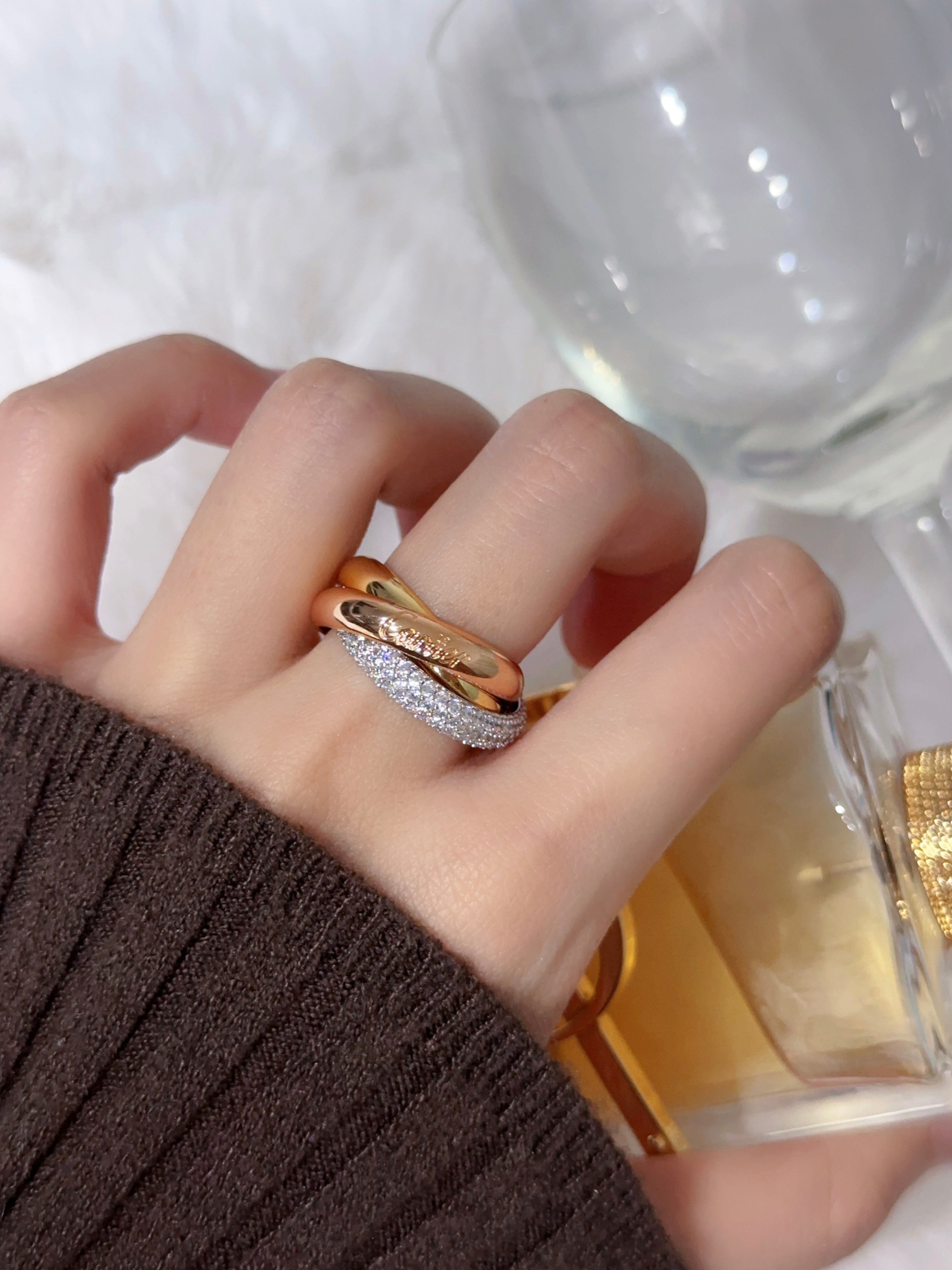 TRINITY Medium Three Ring Diamond Set Ring (Single Ring 3.2mm Width)