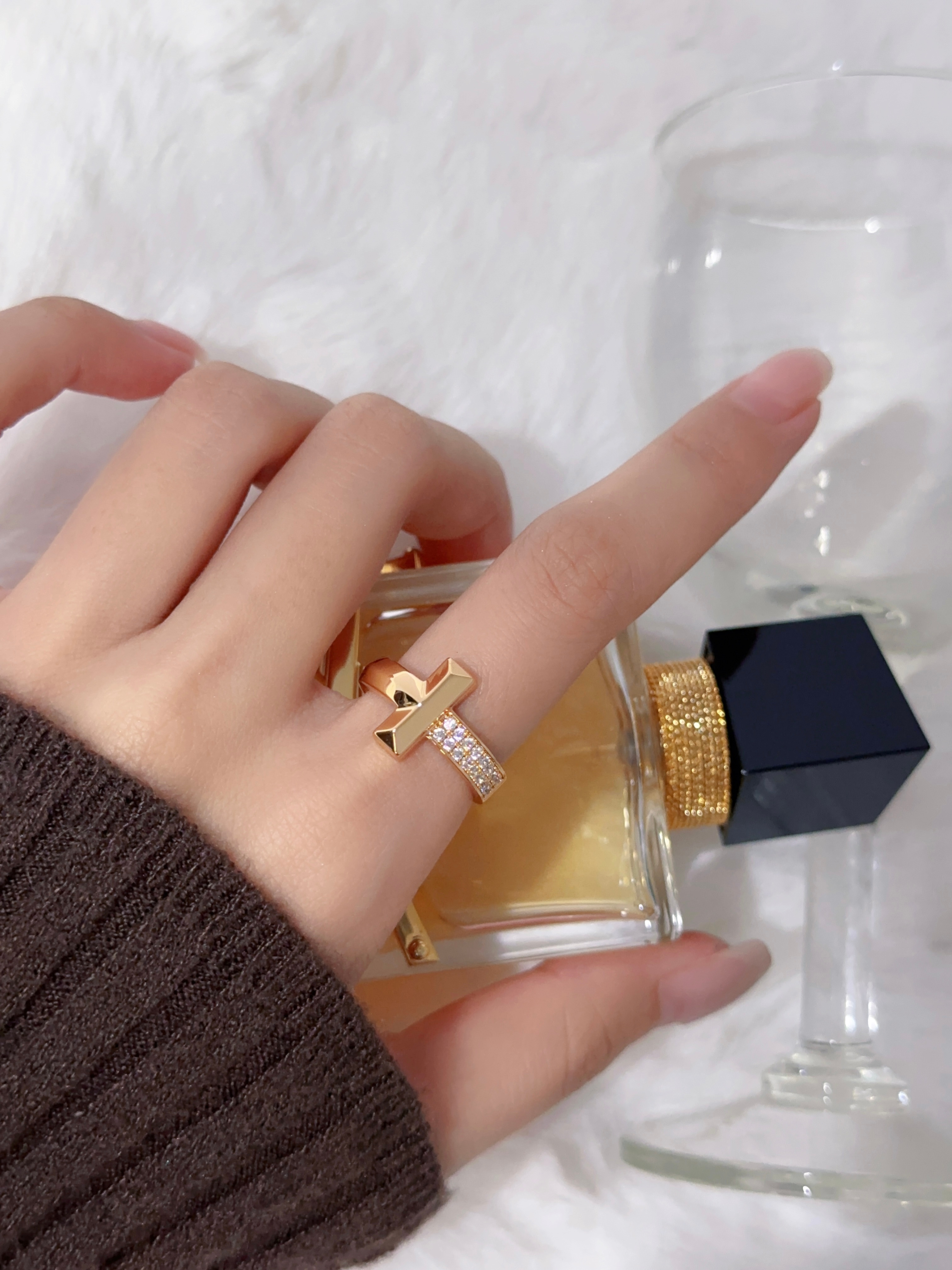 Wide T1 Half Diamond Ring