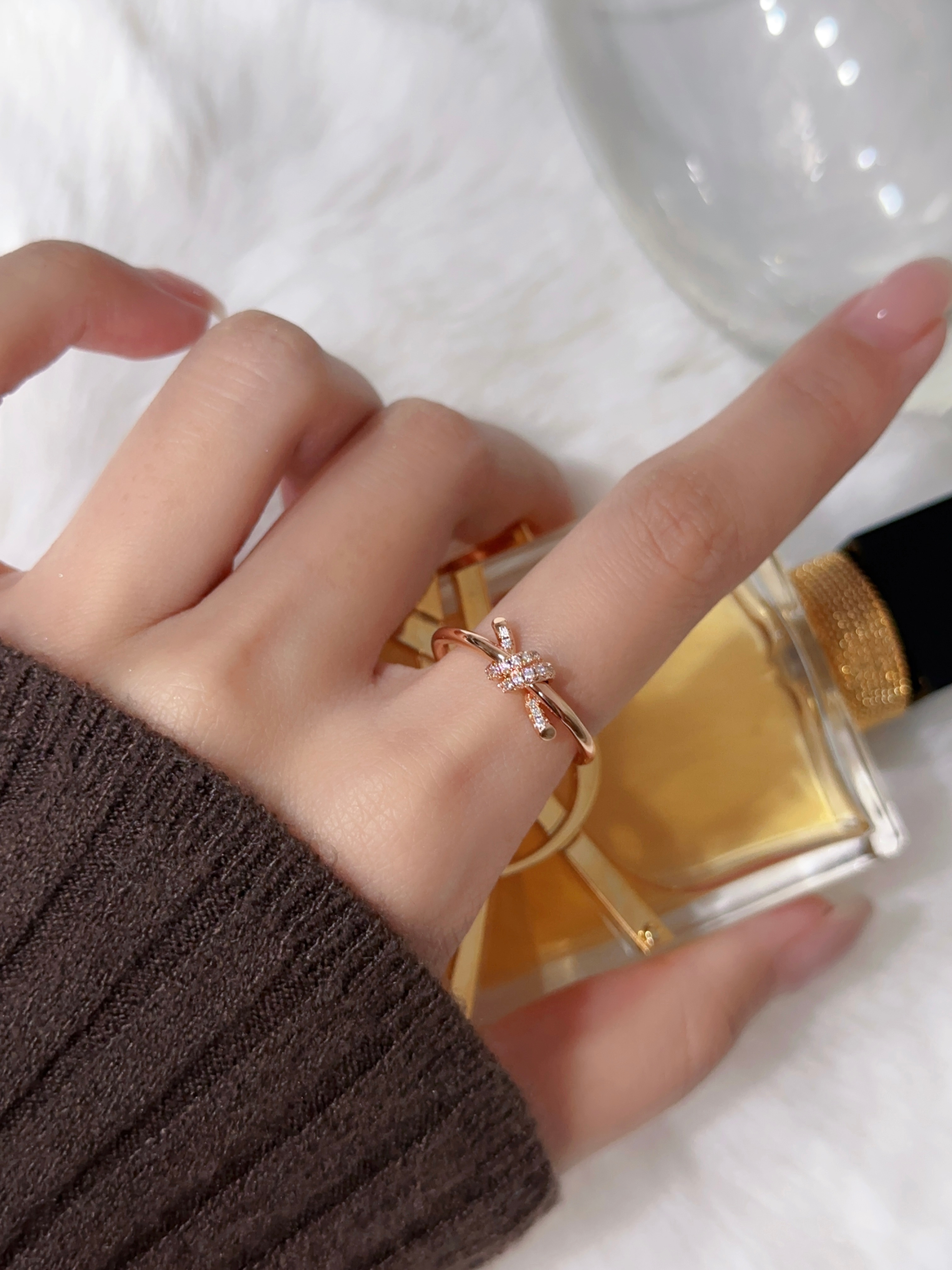 T knot diamond studded ring