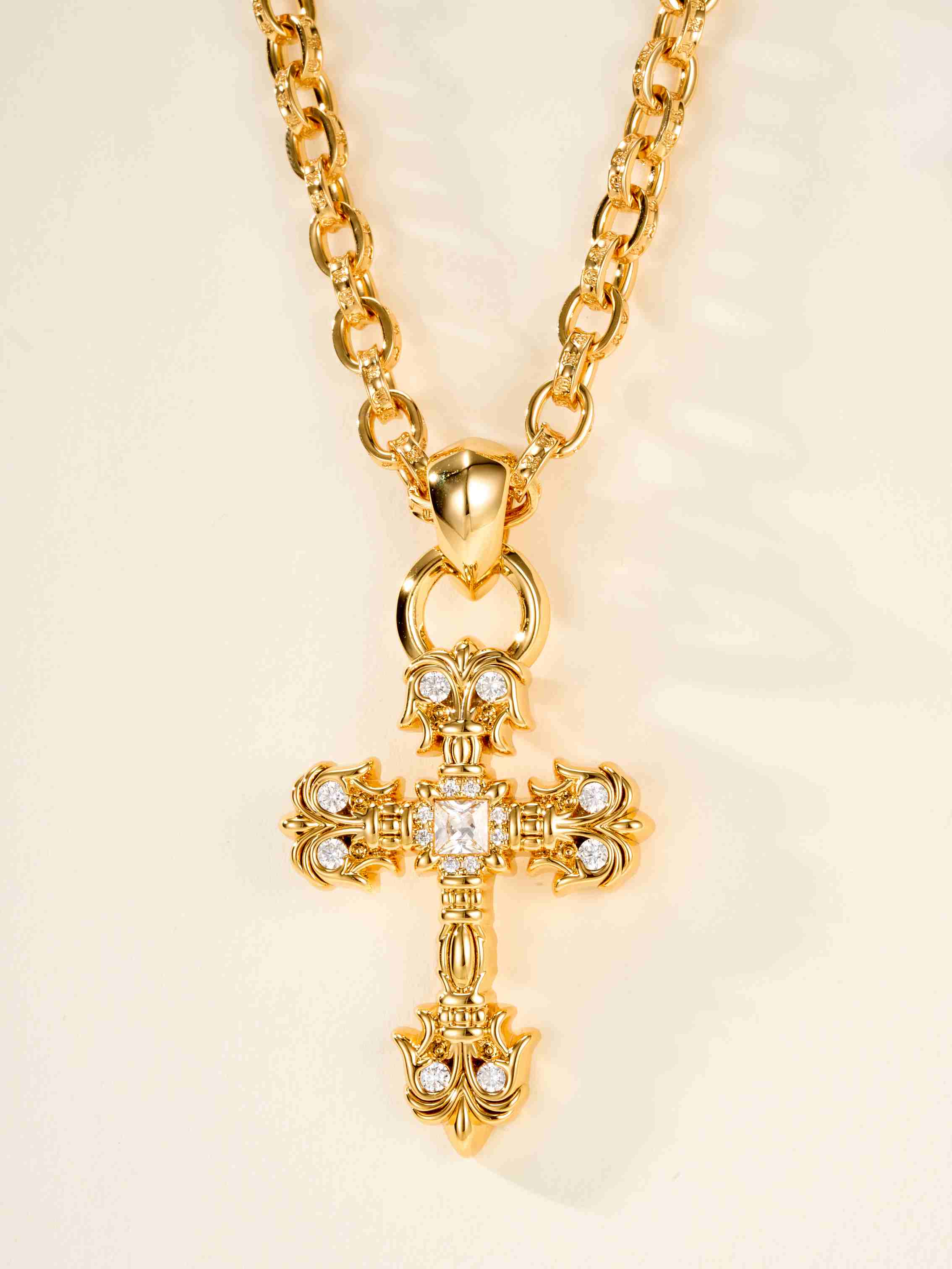 22k Golden Water Drop Flame Cross Pendant