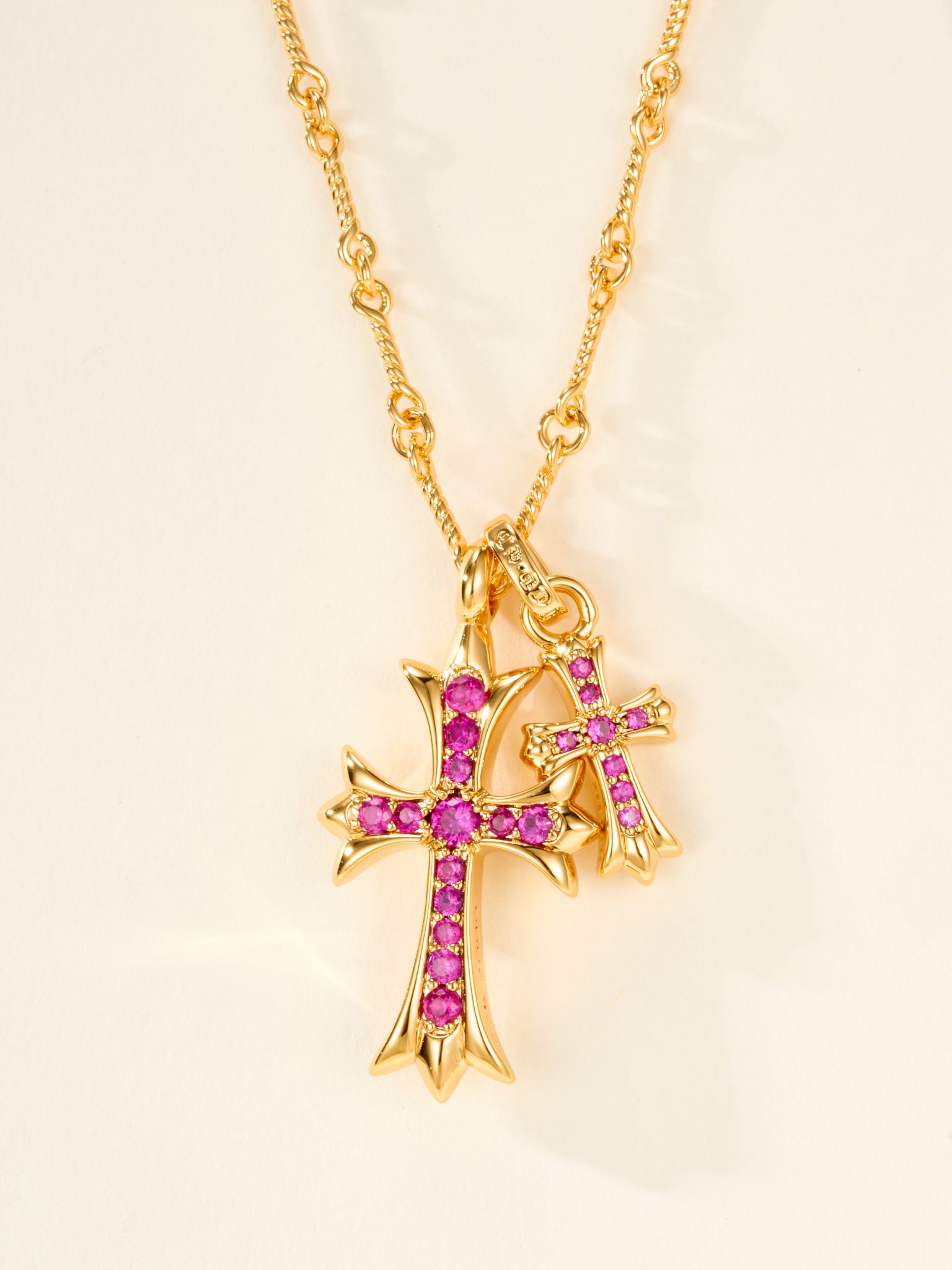 Red Diamond Double Cross Necklace