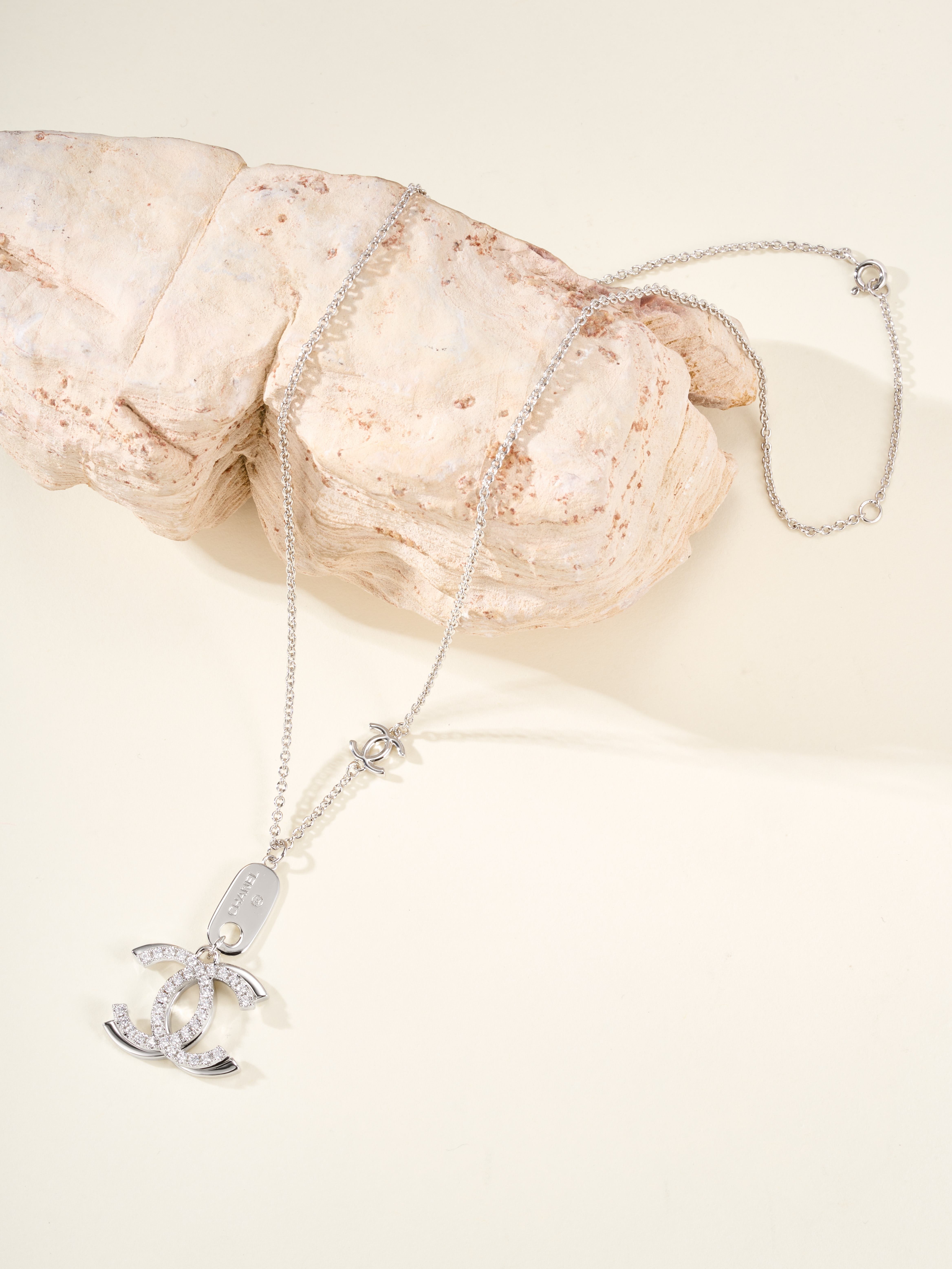 Double C Diamond Pendant Necklace