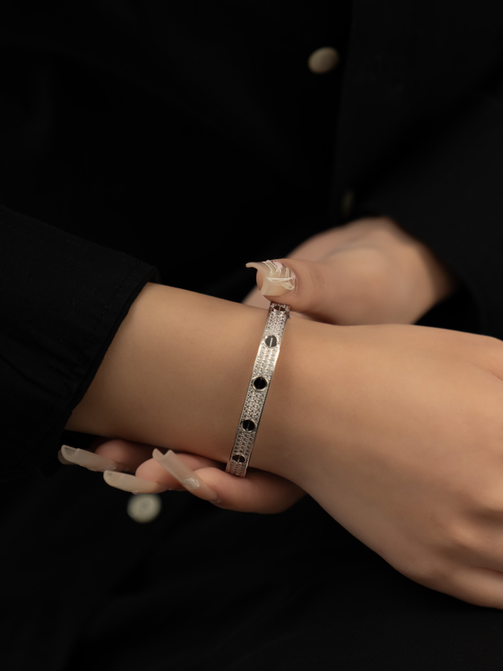 Love Black Nail Full Diamond Bracelet