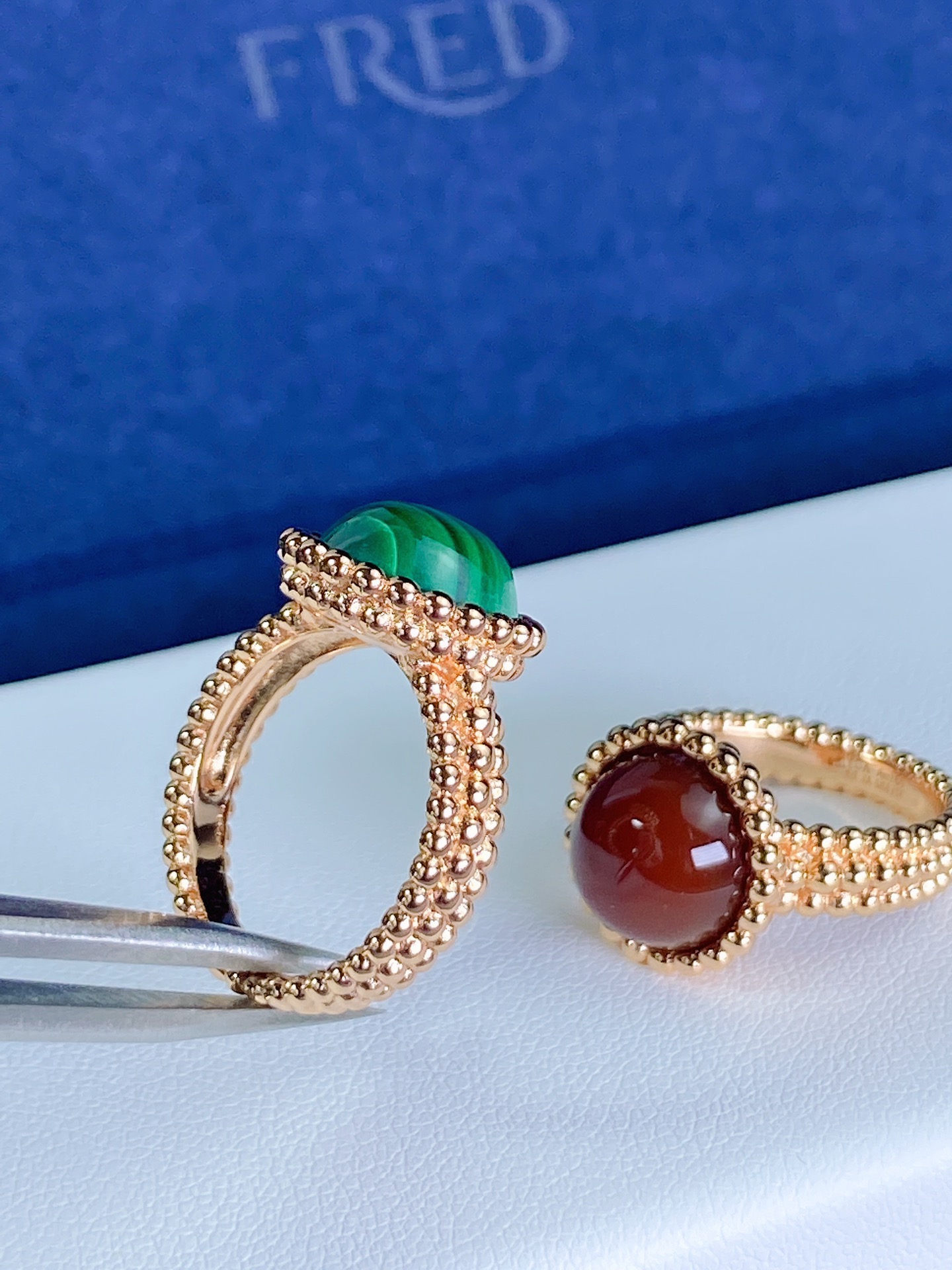 Perlee Lucky Bead Ring/Ruby&Malachite