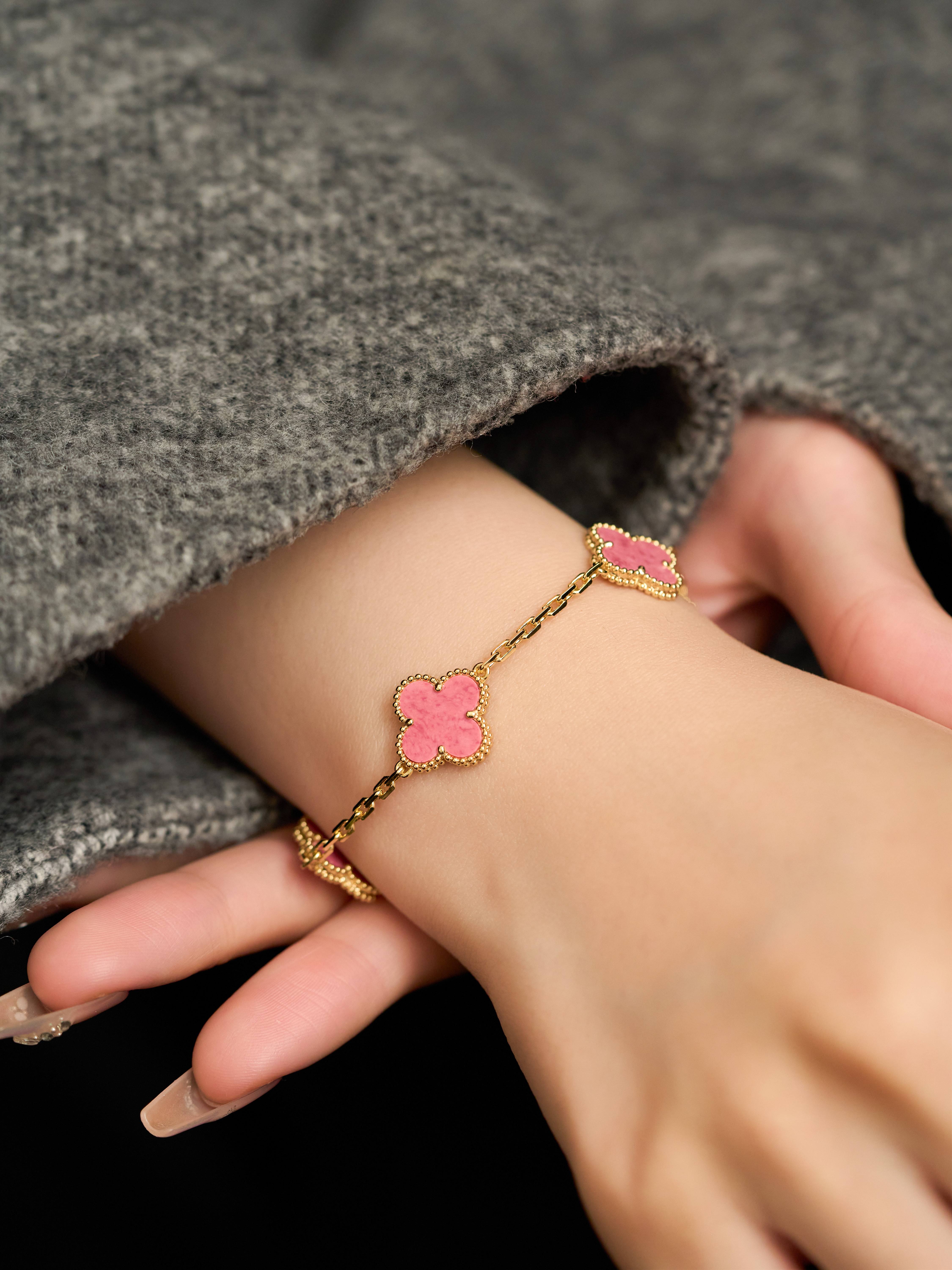 Rose Stone Five Flower Rose Gold Bracelet