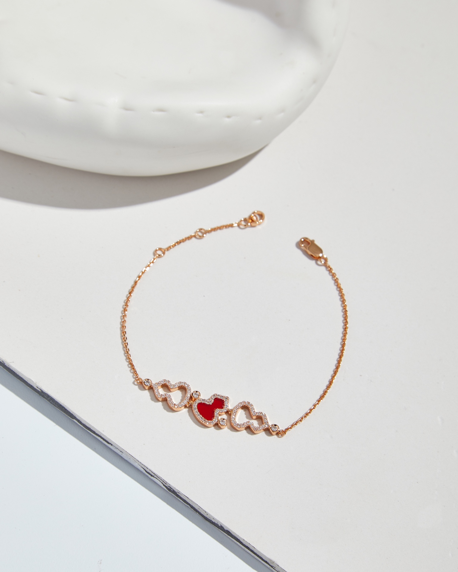 New Three Gourd Diamond studded Ruby/Green Jade Bracelet