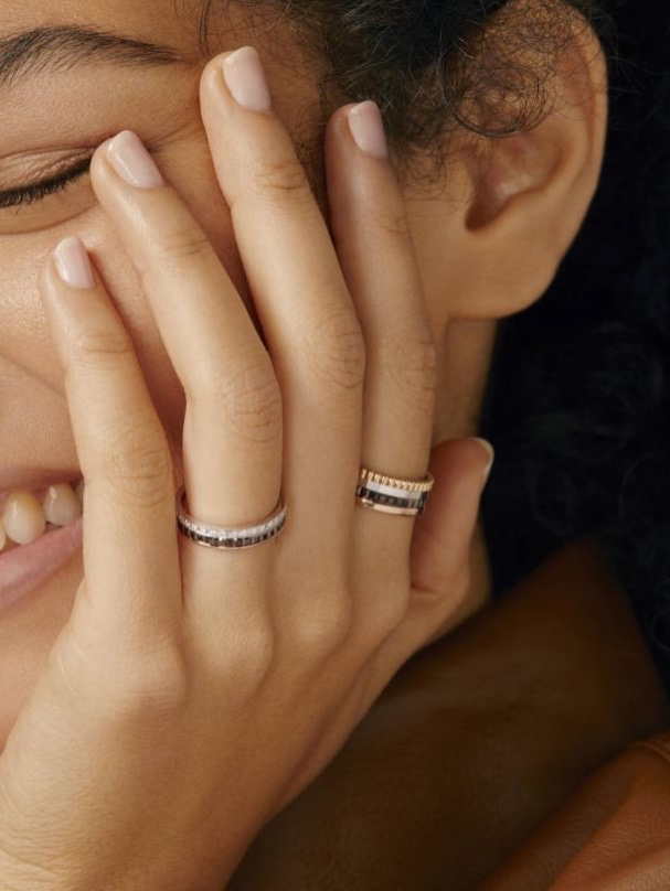  Narrow diamond studded black ceramic ring