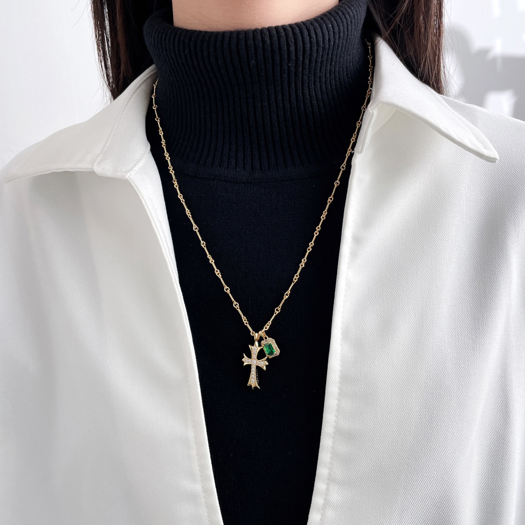 Emerald Cross Necklace