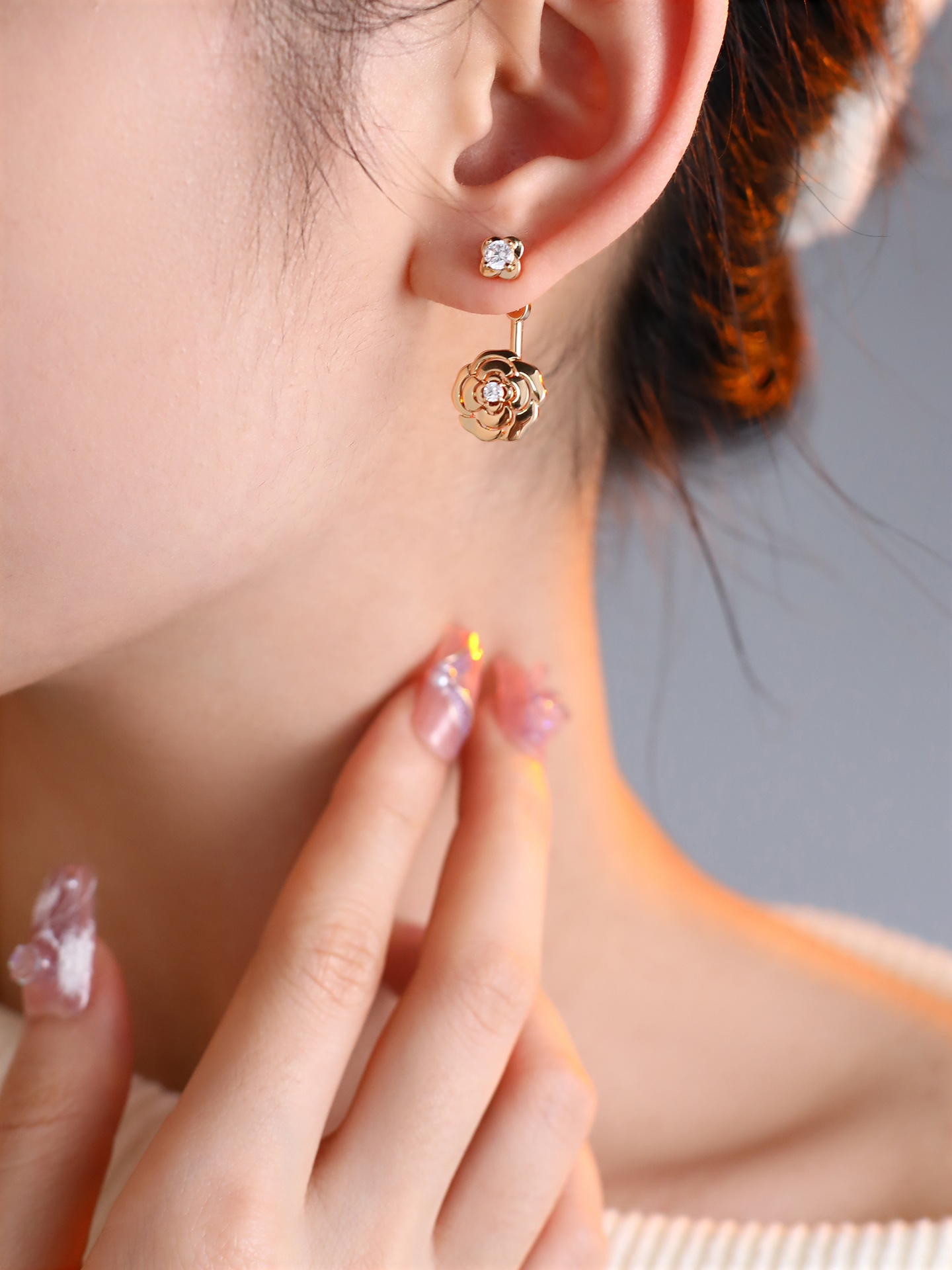 Rose Gold Mountain Camellia Earrings