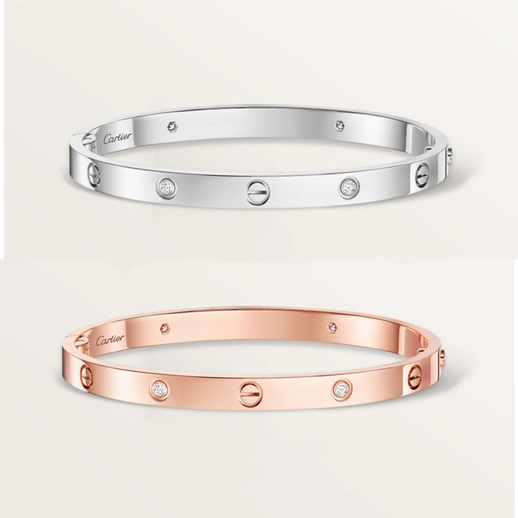 Love Medium Width 4.8mm New Version Single Open Four Diamond Bracelet