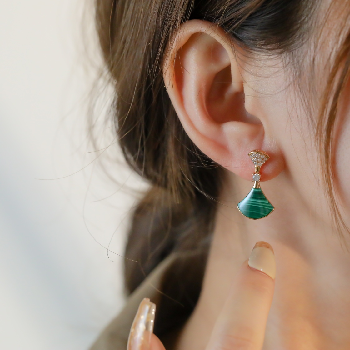 Diagonal diamond studded fan earrings