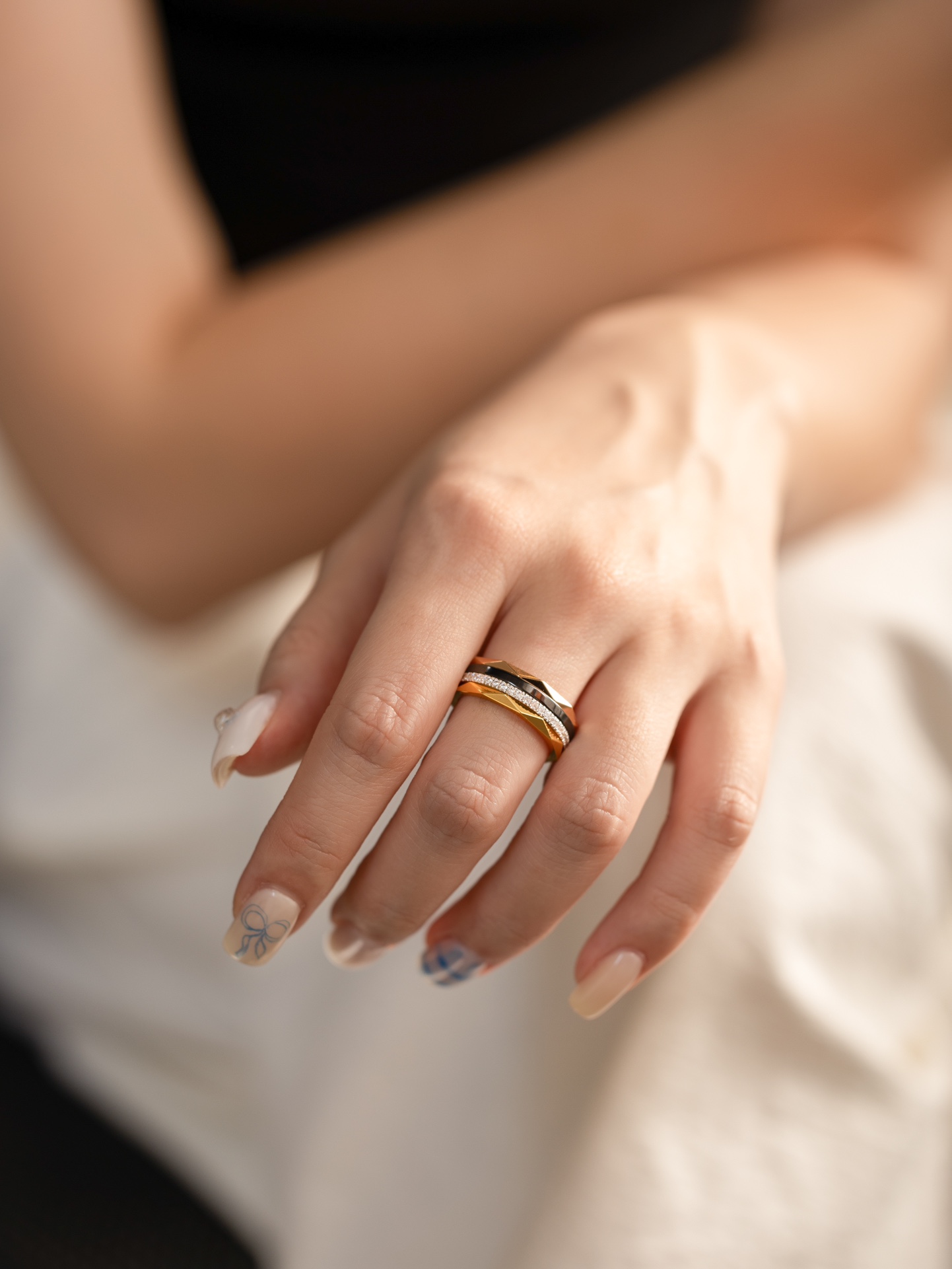 Graff Black Ceramic Four Color Diamond Set Ring Wide Edition