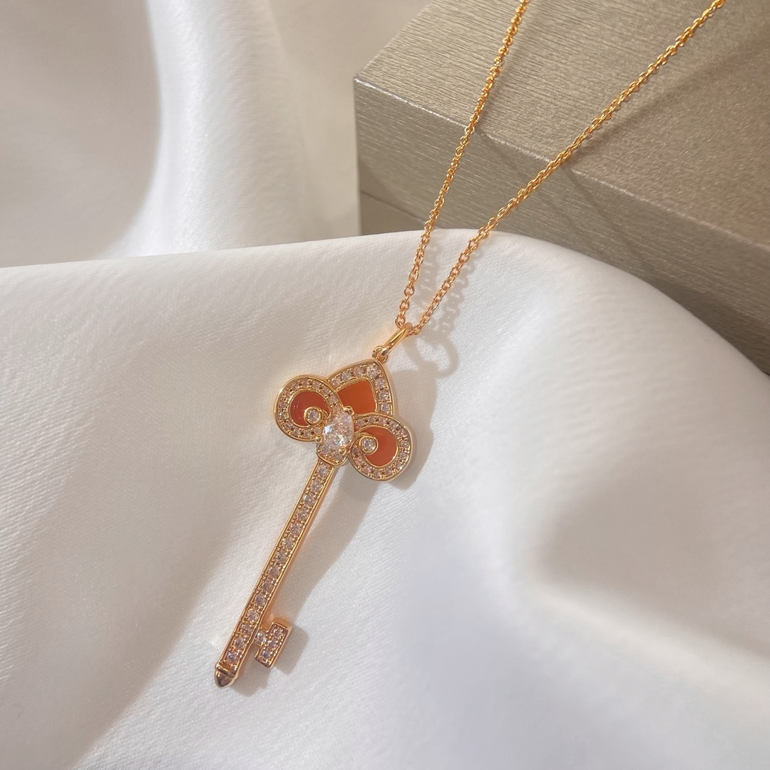 T Swallowtail Lucky Talisman Ruby Key Necklace