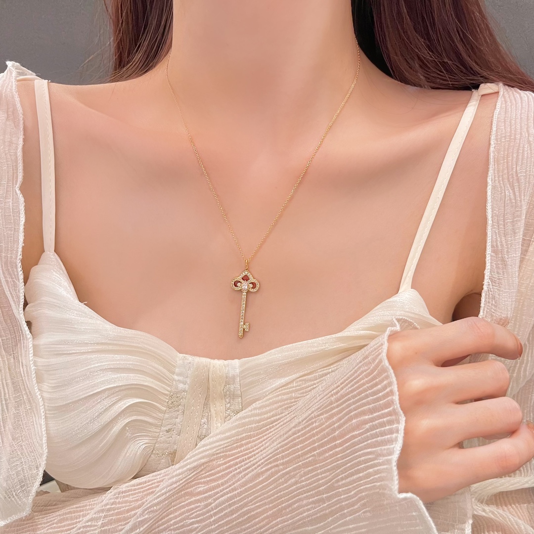 T Swallowtail Lucky Talisman Ruby Key Necklace