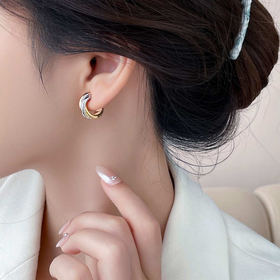  Trinity tricolor ring earrings without diamonds (ear needle style)