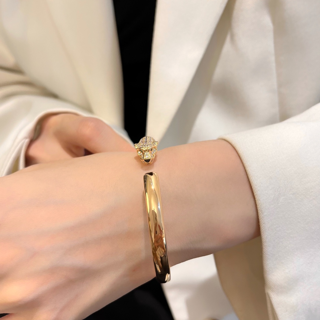 Cheetah Opening Head Diamond Set Elastic Bracelet