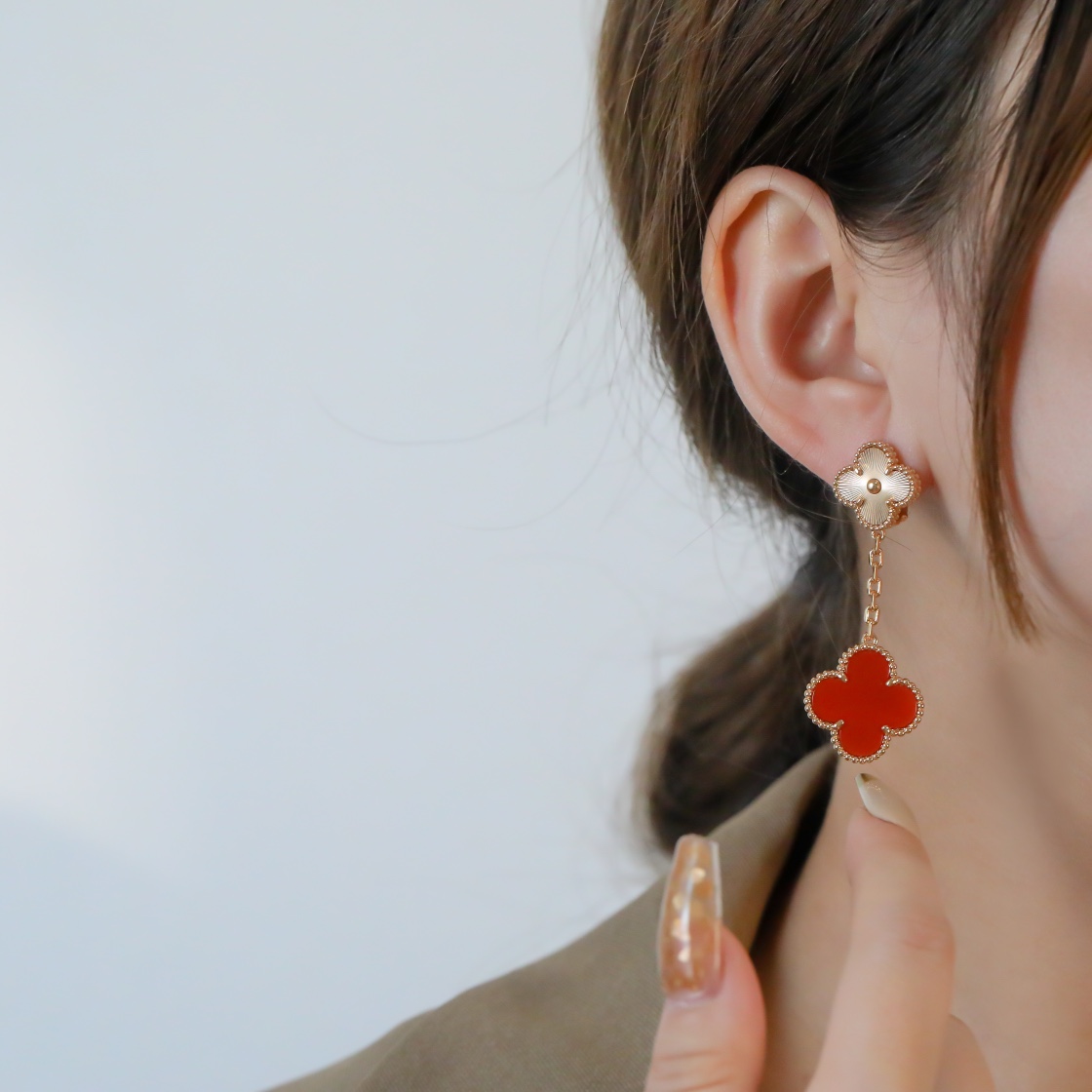 Red Jadeite Gemstone Carving Earrings