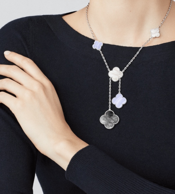 Magic Alhambra Six Flower Purple Jadeite Irregular Necklace