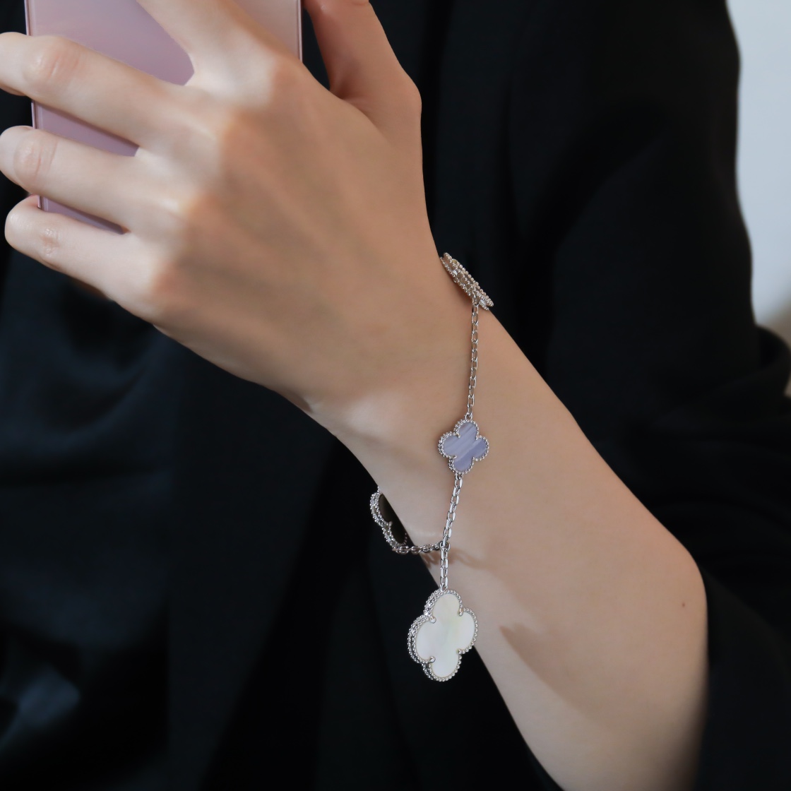 Irregular Purple Jade Marrow Five Flower Bracelet