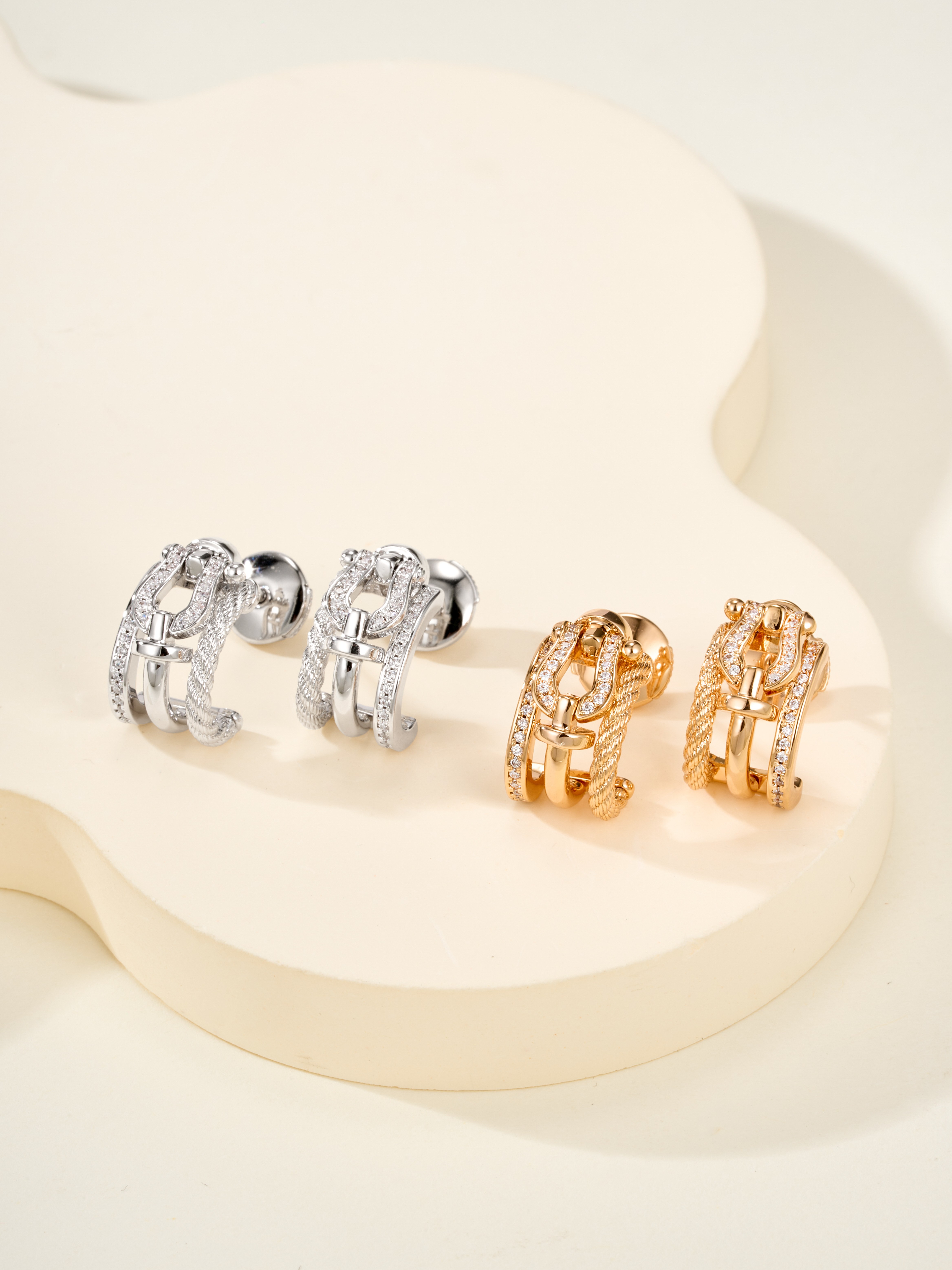 Force10 Rise Horseshoe Buckle Half Diamond Earrings