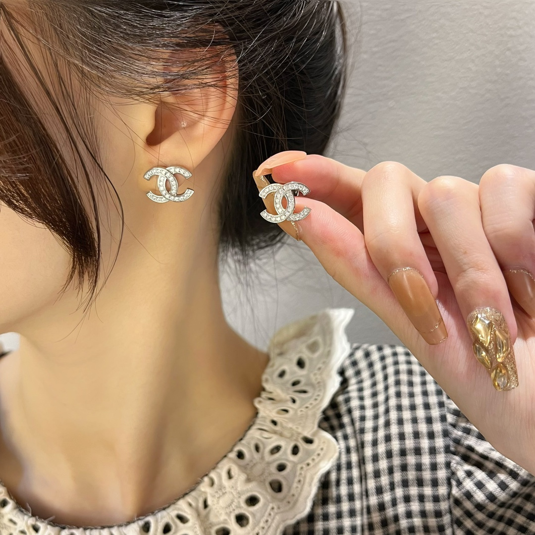 Double C diamond studded UFO earrings