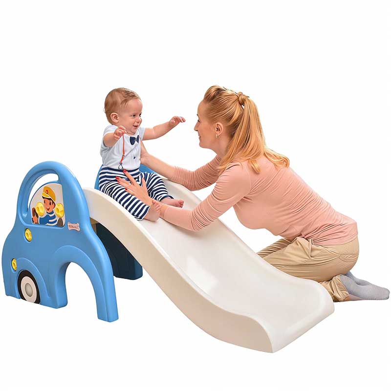 Car-Themed Toddler Slide, Easy Climb Baby Slide with Safety Guard, Indoor First Play Slide for Infants & Young Kids