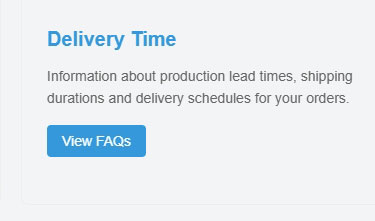 Momokidtoys Delivery Time FAQ card, providing information on production lead times, shipping durations and delivery schedules for playground equipment orders
