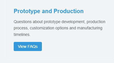 Momokidtoys Prototype and Production FAQ card, covering prototype development, production process, customization options and manufacturing timelines for playground equipment