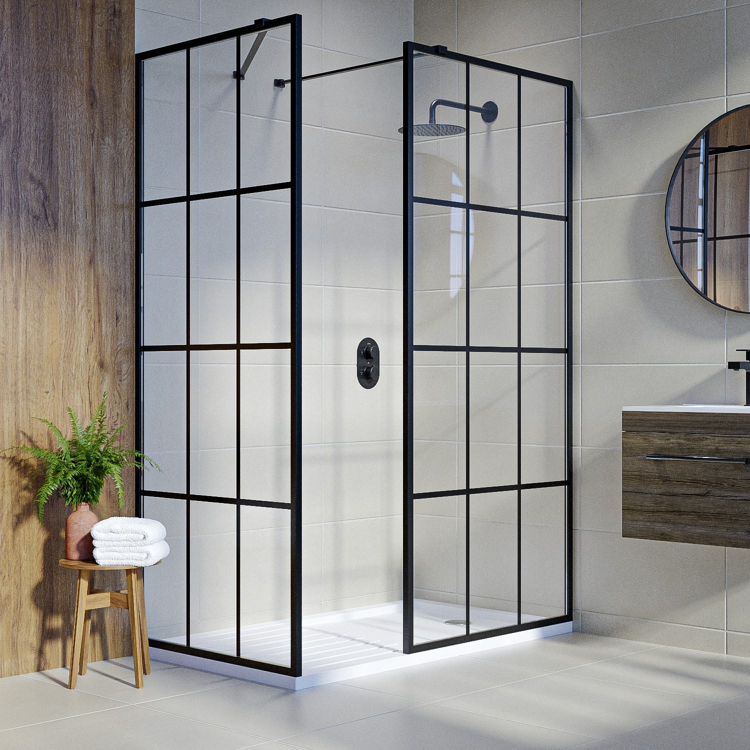Walk-In Shower Enclosures | Fixed Panels, No Door