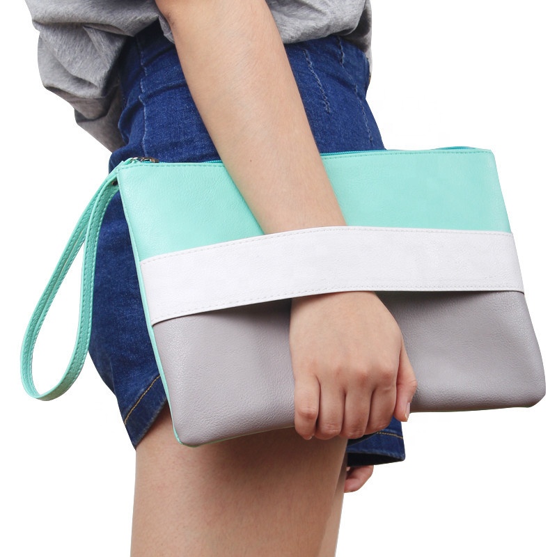 Leather Women Bag Day Wristlet Bag Clutches Handbag Casual Patchwork Wristlet Clutch